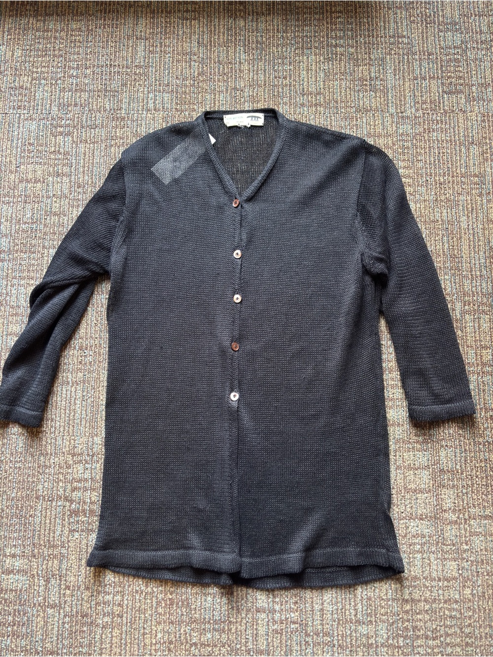 Inis Meáin Black Cardigan V-Neck Sweater, Size Medium M